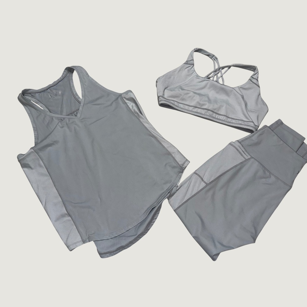 Southern Tide 3 Piece Activewear Set Grey Tank Sports Bra Leggings Size M/L
